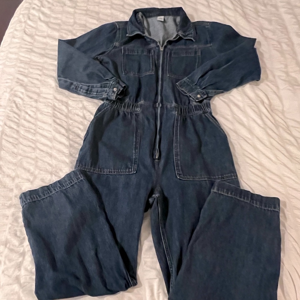 &denim denim jumpsuit long sleeve, super soft size s